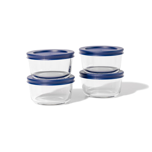 DURA LIVING Borosilicate Glass Food Containers - 8 Piece Set (1 cup) - Premium Storage Solution Microwave & Dishwasher Safe, BPA-Free Lids, Navy