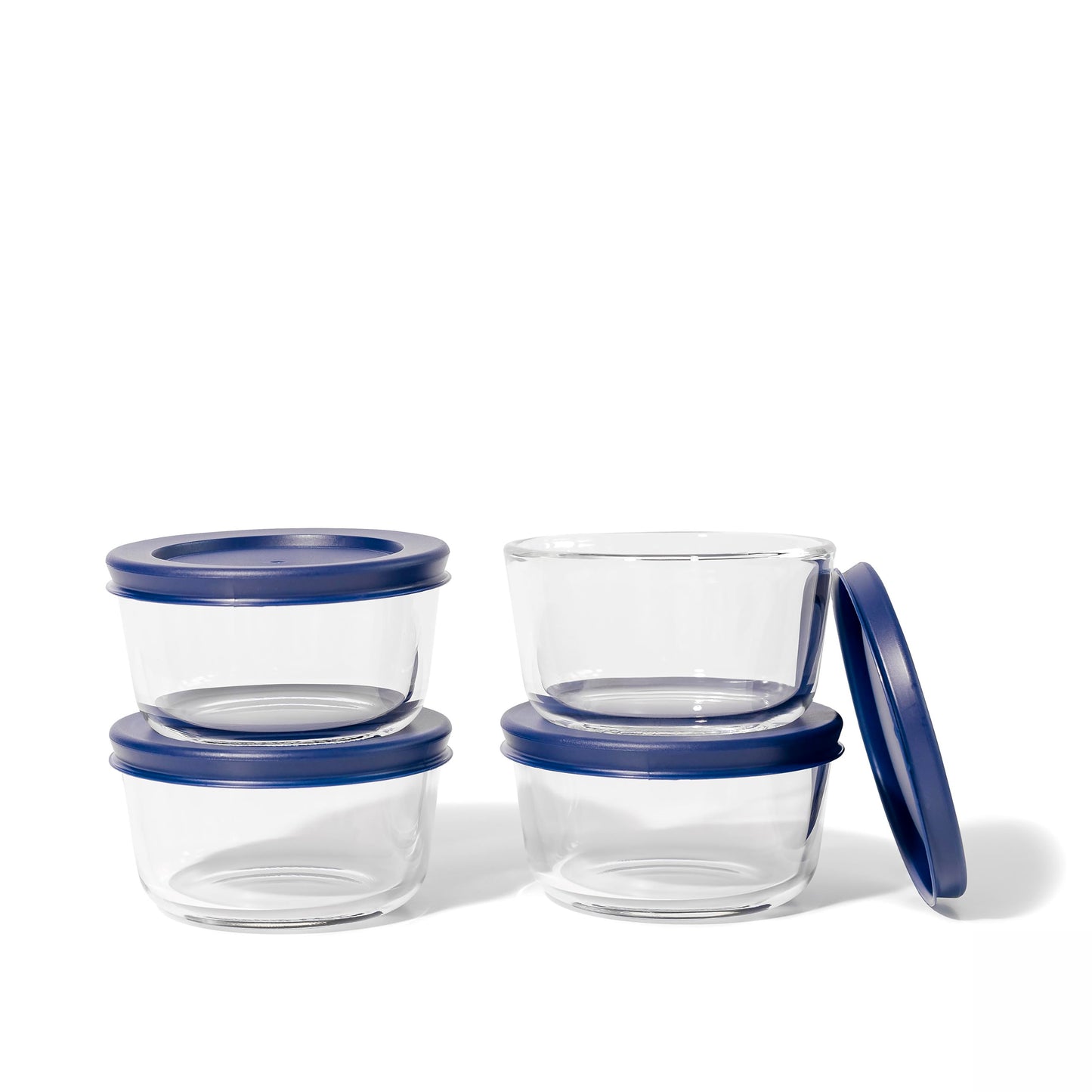 DURA LIVING Borosilicate Glass Food Containers - 8 Piece Set (1 cup) - Premium Storage Solution Microwave & Dishwasher Safe, BPA-Free Lids, Navy